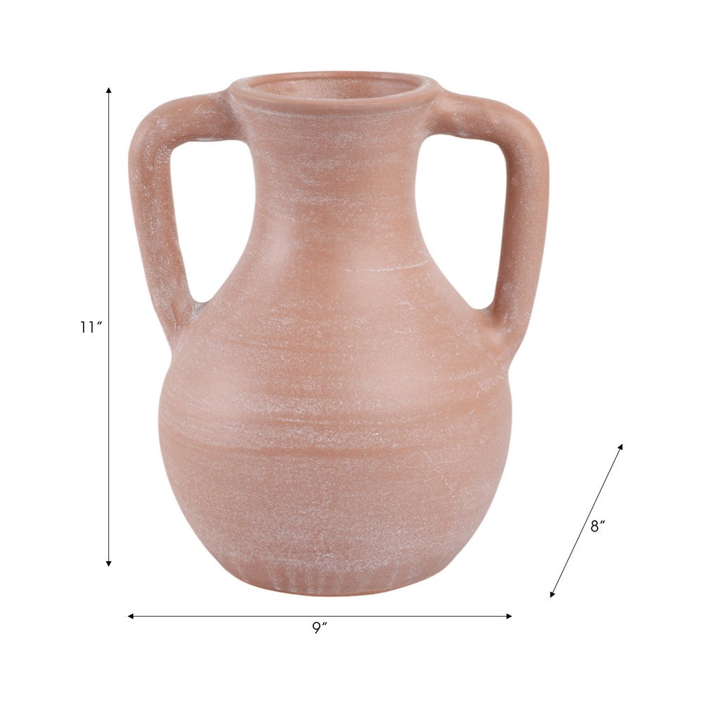 Antique Style Jug Vase with 2 Handles | Amphora Style | 11" Rustic Brown