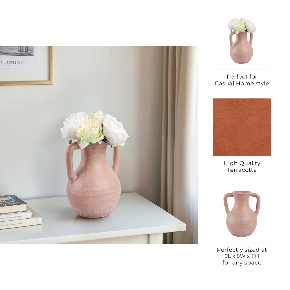 Antique Style Jug Vase with 2 Handles | Amphora Style | 11" Rustic Brown