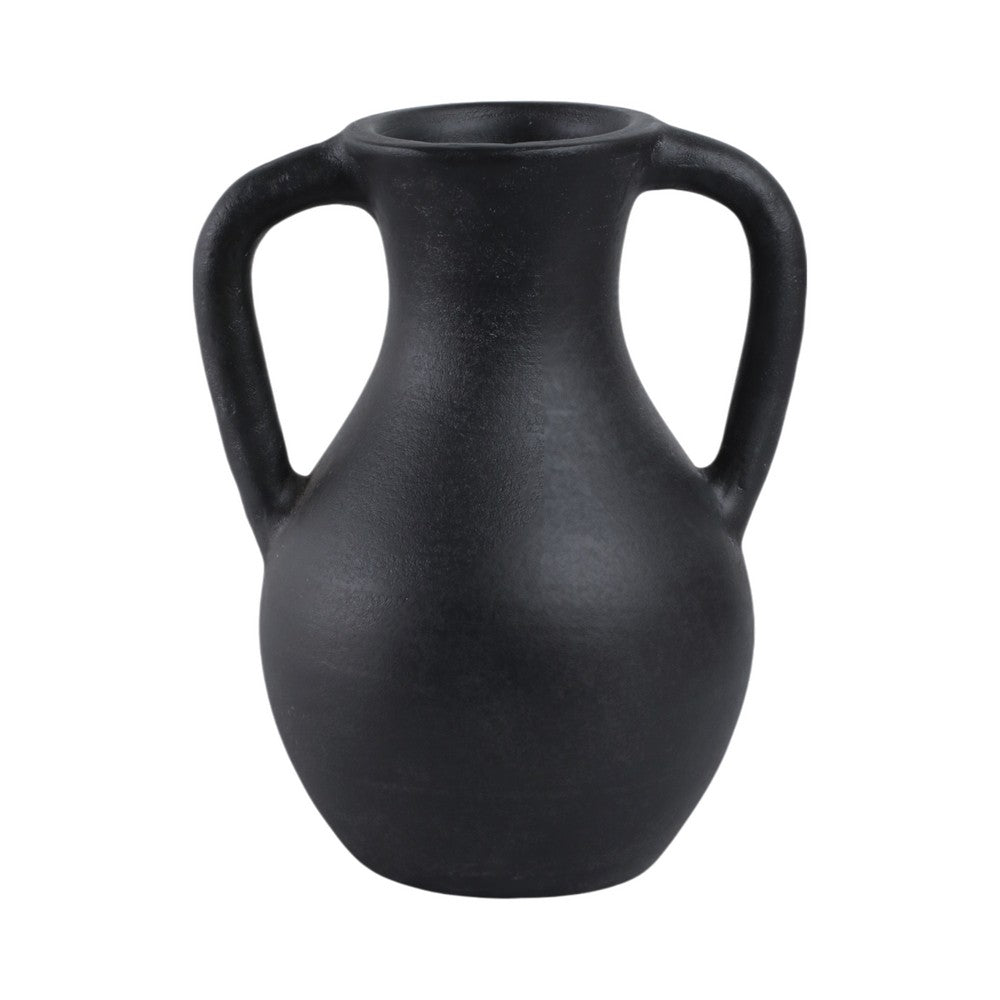 Antique Style Flower Vase w 2 Handles | 12" Black Terracotta