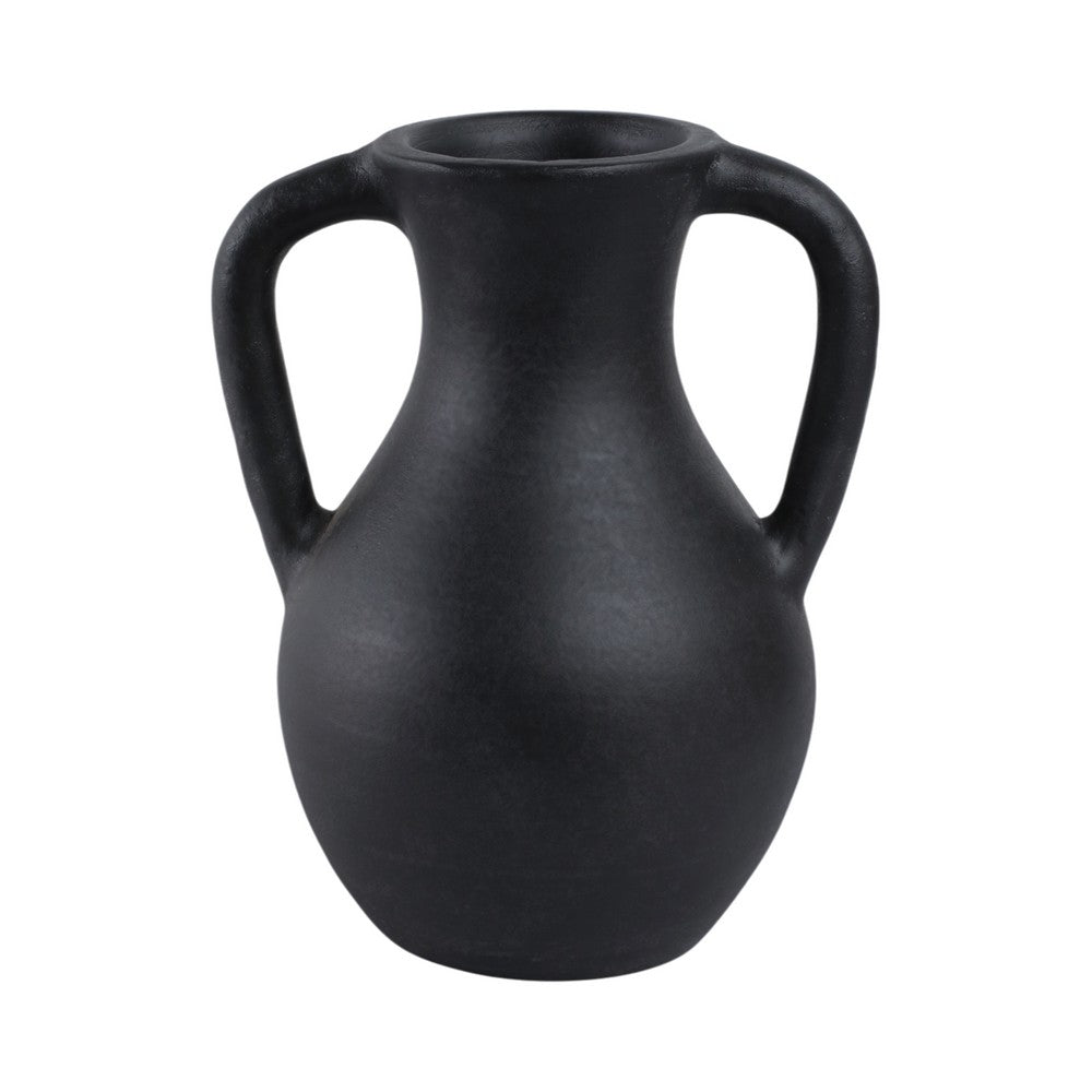Antique Style Flower Vase w 2 Handles | 12" Black Terracotta
