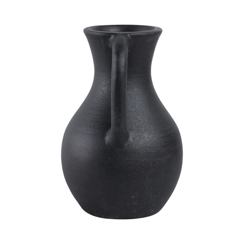 Antique Style Flower Vase w 2 Handles | 12" Black Terracotta
