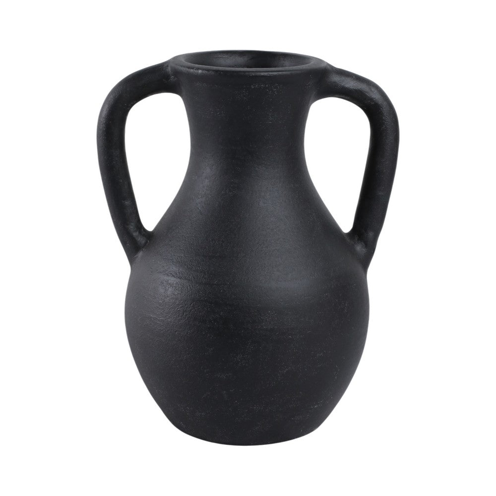 Antique Style Flower Vase w 2 Handles | 12" Black Terracotta