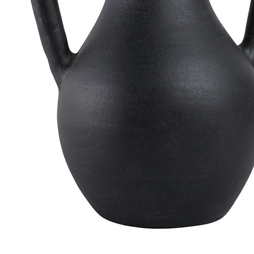 Antique Style Flower Vase w 2 Handles | 12" Black Terracotta