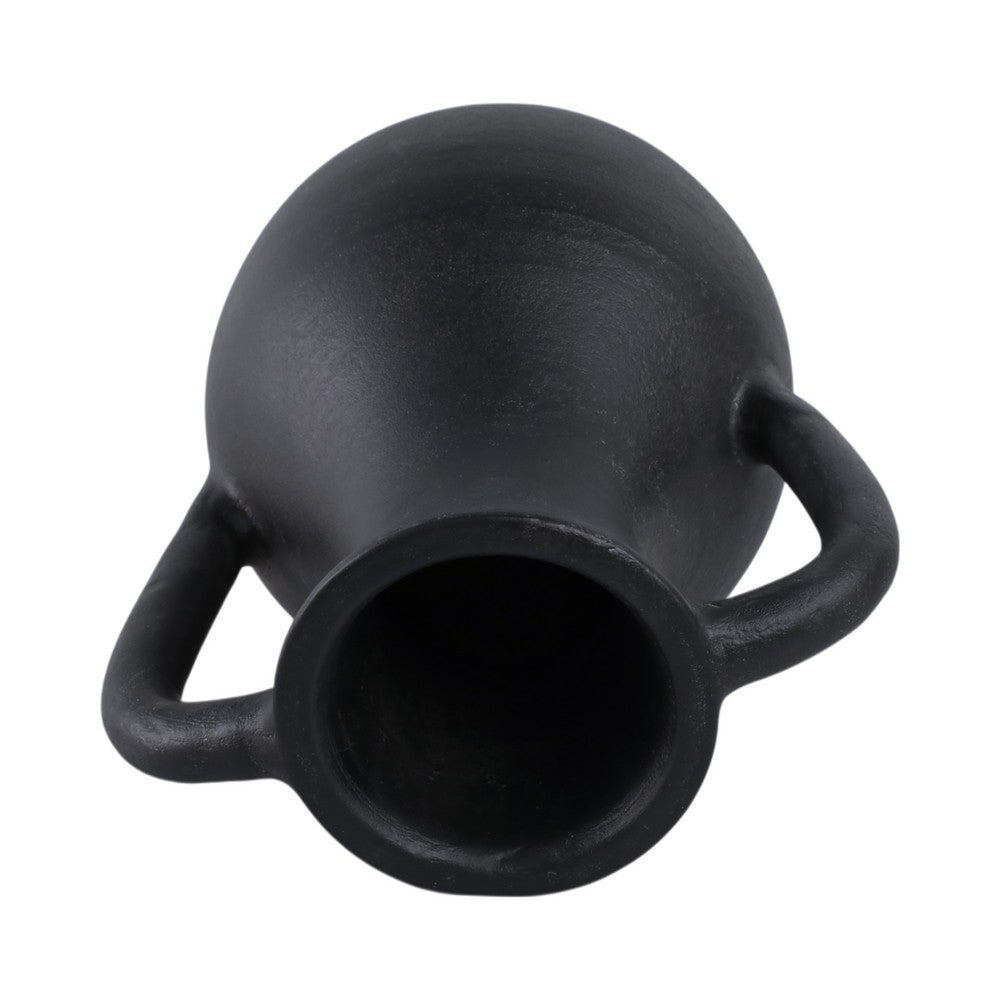 Antique Style Flower Vase w 2 Handles | 12" Black Terracotta