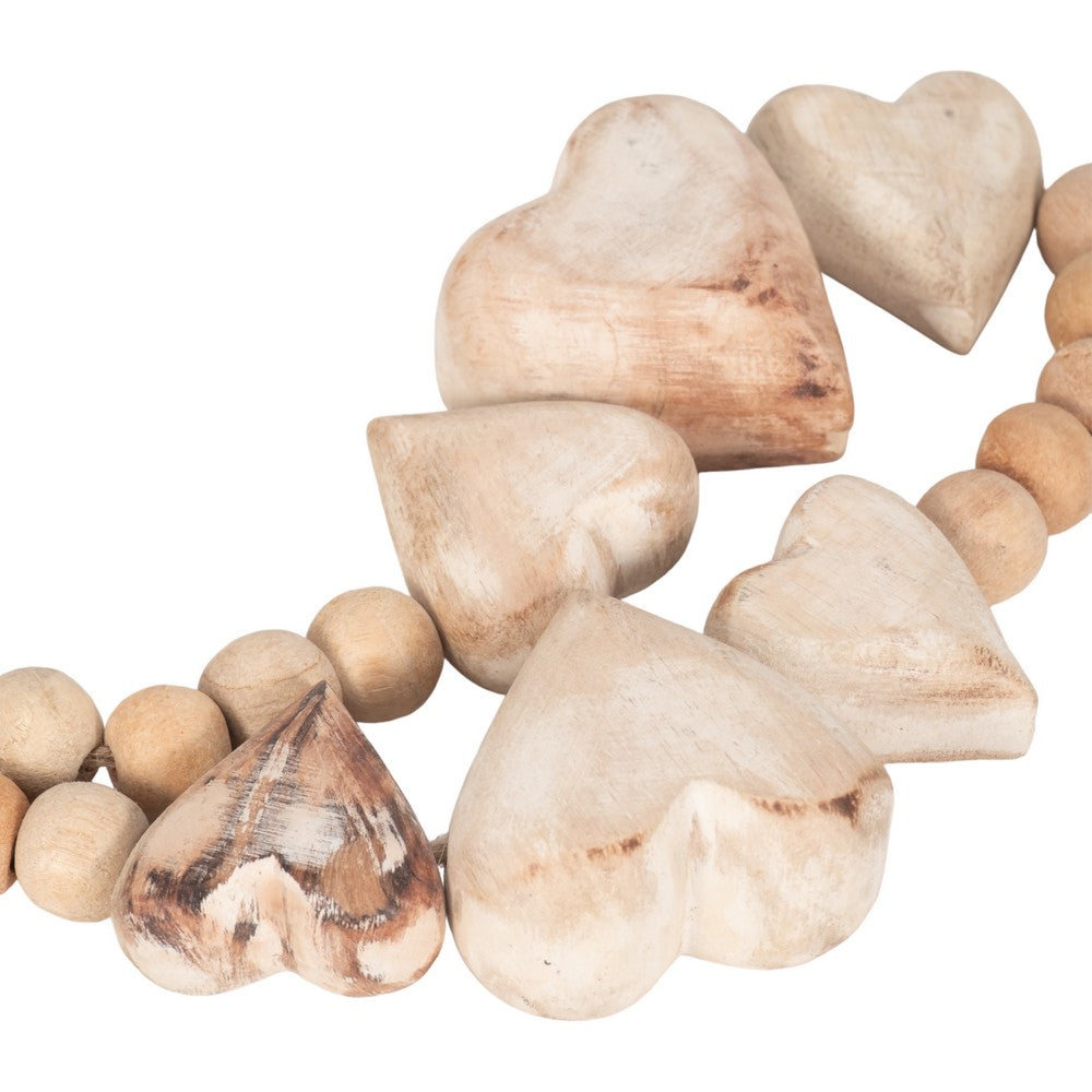Quaz Decorative Heart-Beaded Garland | Jute Tassels Ends | White Wood 38"