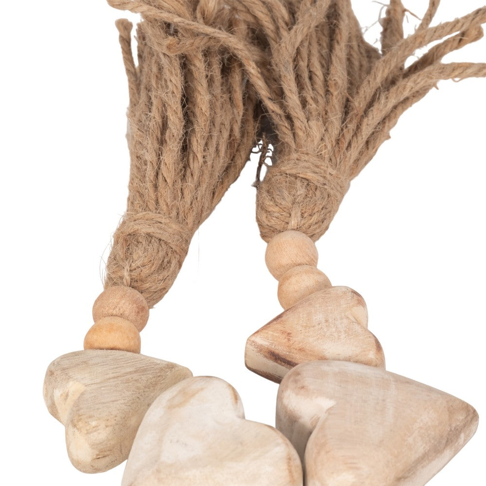 Quaz Decorative Heart-Beaded Garland | Jute Tassels Ends | White Wood 38"