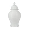 Ginger Jar with Lid | Ribbed Pattern | Classic Glossy White Ceramic | 12"