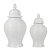 Ginger Jar with Lid | Ribbed Pattern | Classic Glossy White Ceramic | 12"