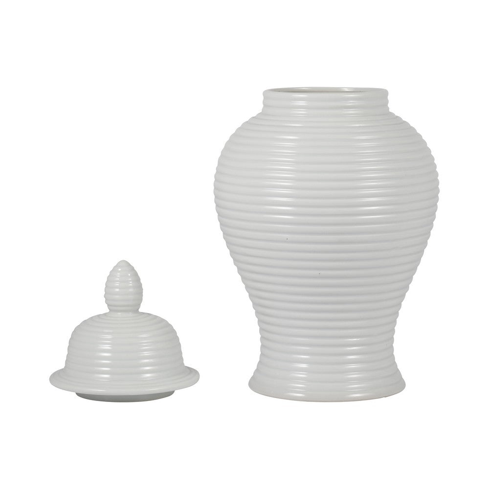 Temple Jar with Domed Lid & Finial | Ribbed Design | White Ceramic 18"