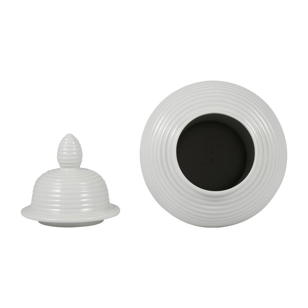 Temple Jar with Domed Lid & Finial | Ribbed Design | White Ceramic 18"