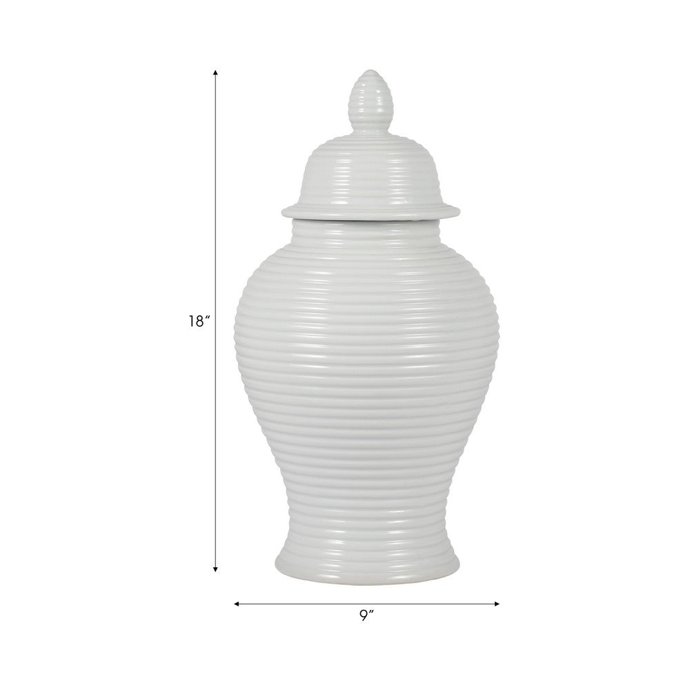 Temple Jar with Domed Lid & Finial | Ribbed Design | White Ceramic 18"