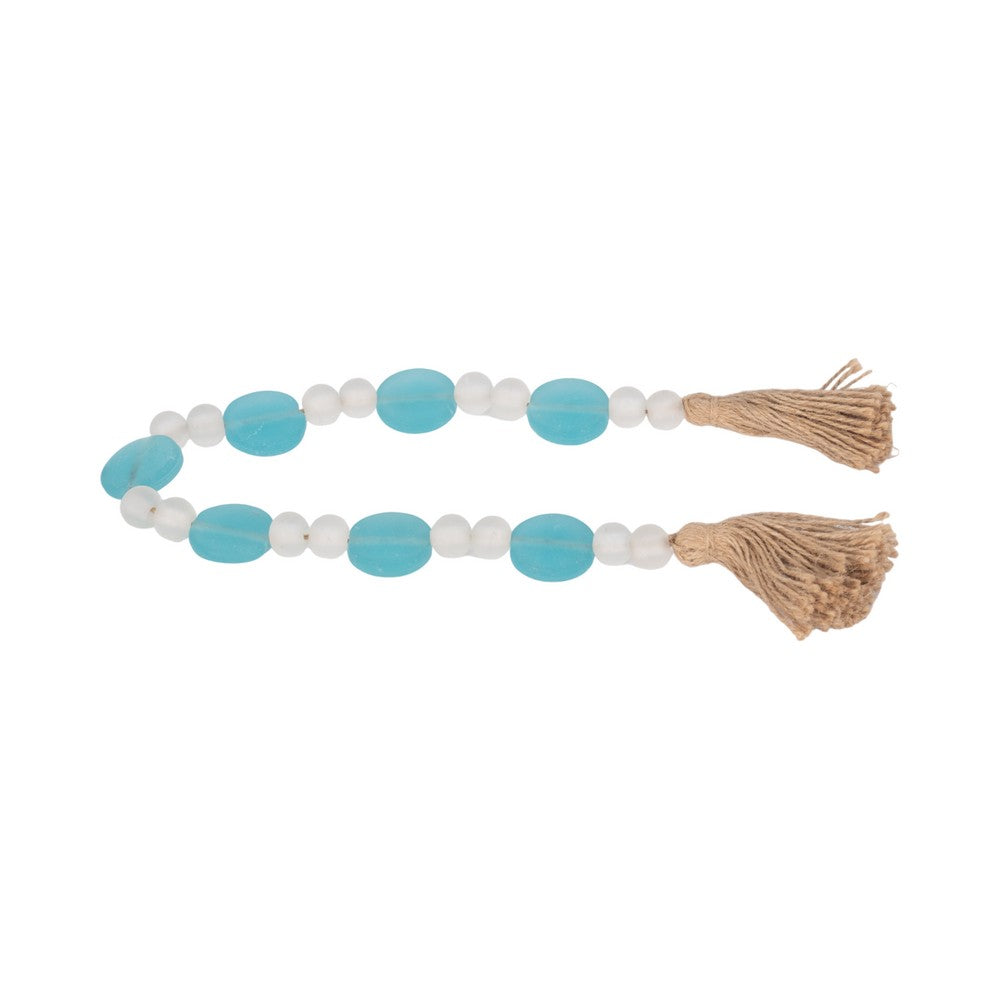 Hana Accent Garland | Blue & White Glass Beads | Brown Jute Rope Tassels