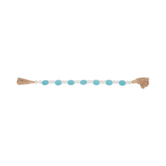 Hana Accent Garland | Blue & White Glass Beads | Brown Jute Rope Tassels