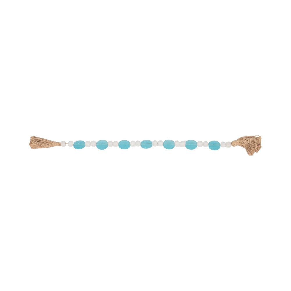 Hana Accent Garland | Blue & White Glass Beads | Brown Jute Rope Tassels