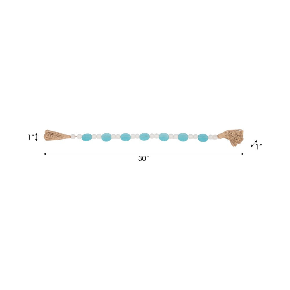 Hana Accent Garland | Blue & White Glass Beads | Brown Jute Rope Tassels