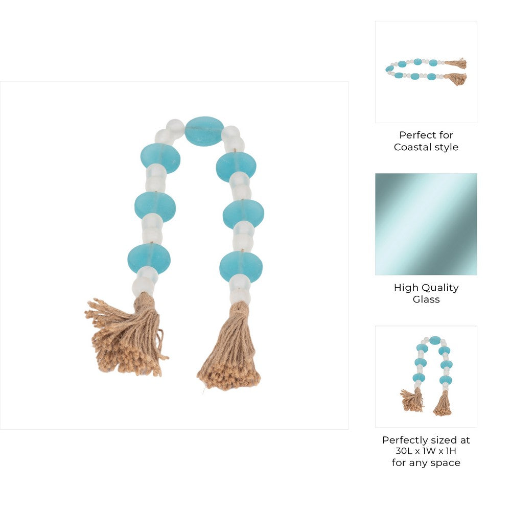 Hana Accent Garland | Blue & White Glass Beads | Brown Jute Rope Tassels