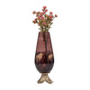 Enzie Decorative Vase | Sculpted Leaf Metal Base | Bronze Glass 15"