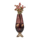 Enzie Decorative Vase | Sculpted Leaf Metal Base | Bronze Glass 15"