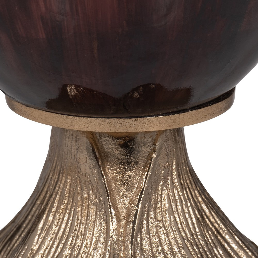 Enzie Decorative Vase | Sculpted Leaf Metal Base | Bronze Glass 15"