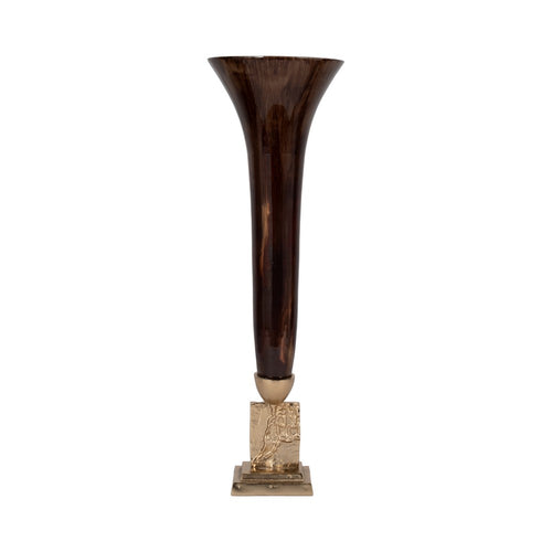 Decorative Trumpet Style Vase | 26" Tall Bronze Glass & Gold Finished Base