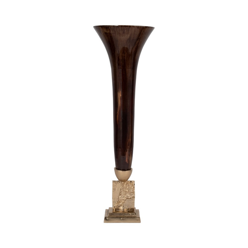 Decorative Trumpet Style Vase | 26" Tall Bronze Glass & Gold Finished Base