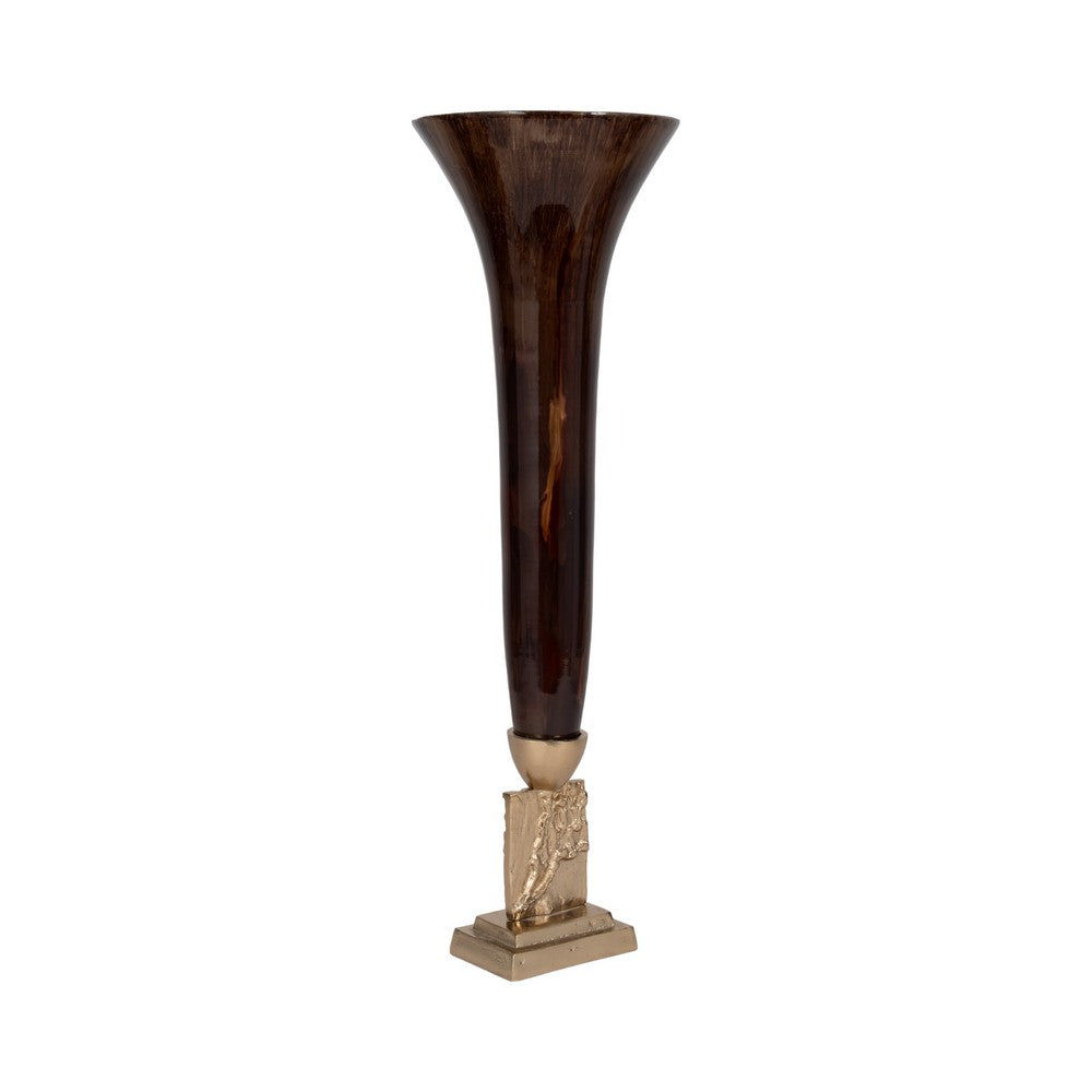 Decorative Trumpet Style Vase | 26" Tall Bronze Glass & Gold Finished Base
