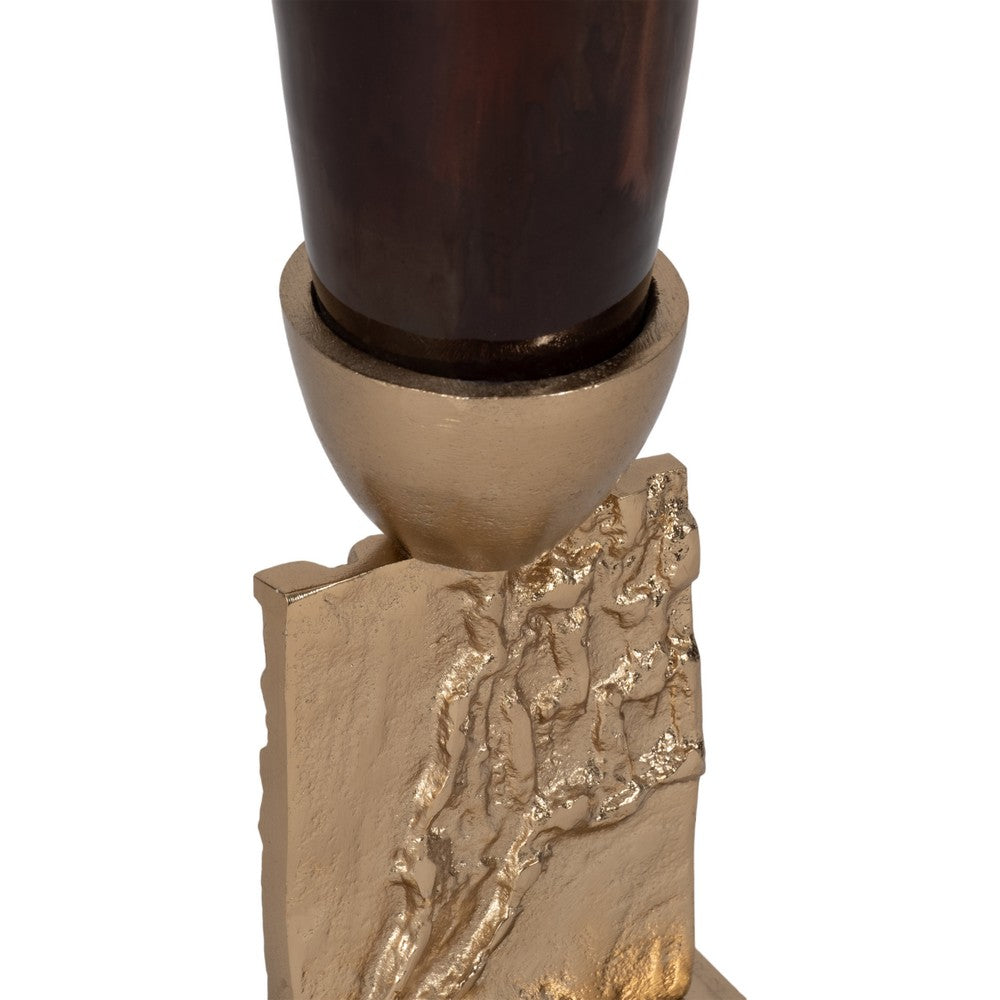 Decorative Trumpet Style Vase | 26" Tall Bronze Glass & Gold Finished Base