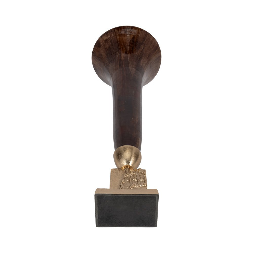 Decorative Trumpet Style Vase | 26" Tall Bronze Glass & Gold Finished Base