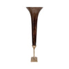 Decorative Accent Trumpet Floor Vase | Brown Glass | 31" Gold Base