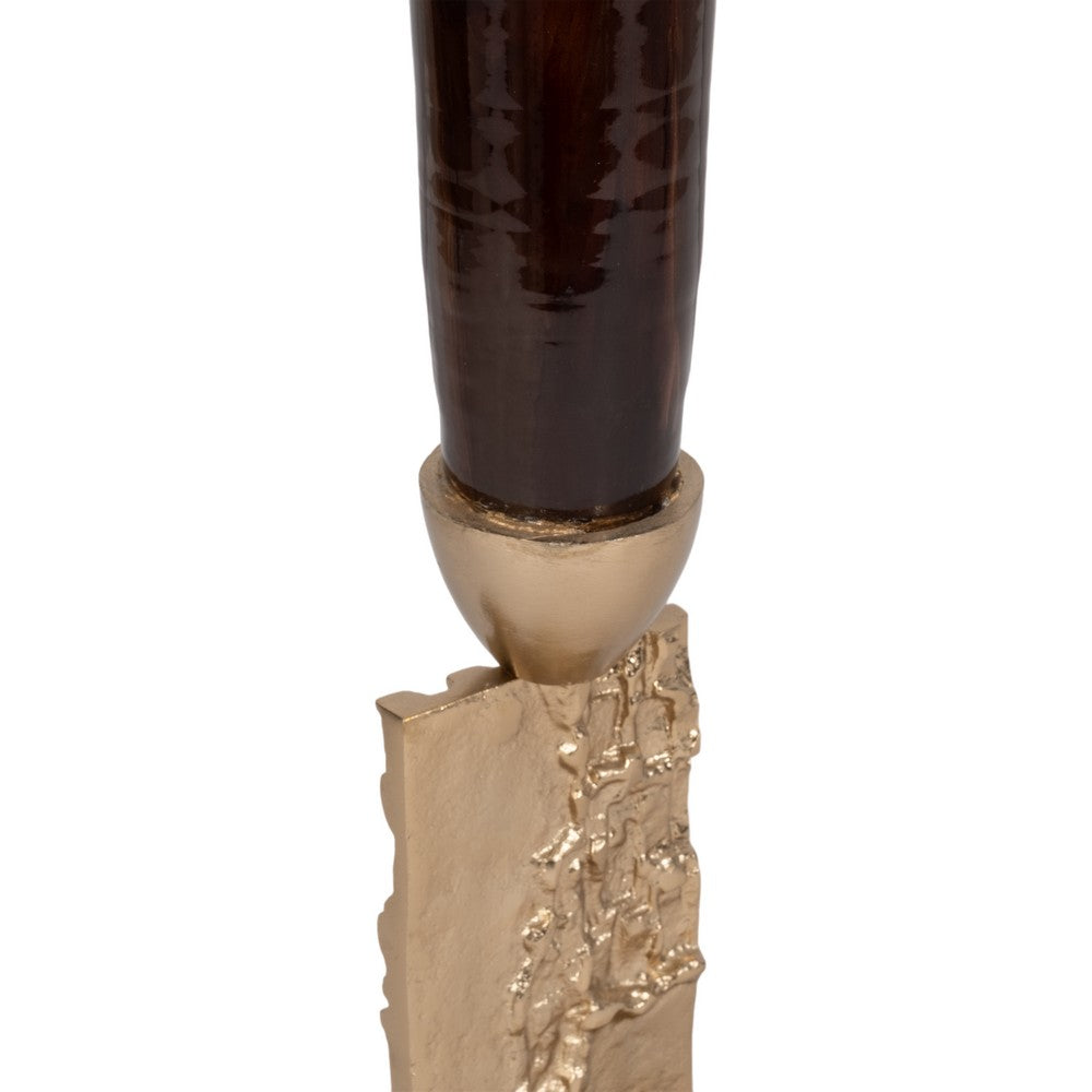 Decorative Accent Trumpet Floor Vase | Brown Glass | 31" Gold Base