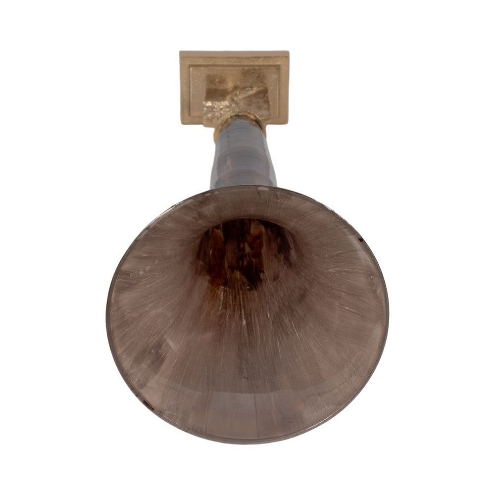 Decorative Accent Trumpet Floor Vase | Brown Glass | 31" Gold Base