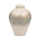 Temple Vase with Lid | Two-Tone Glazed Finish | Pearl White Metal 12"