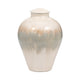 Temple Vase with Lid | Two-Tone Glazed Finish | Pearl White Metal 12"