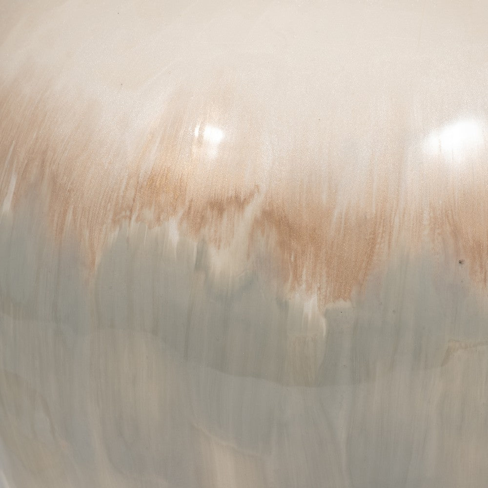 Temple Vase with Lid | Two-Tone Glazed Finish | Pearl White Metal 12"