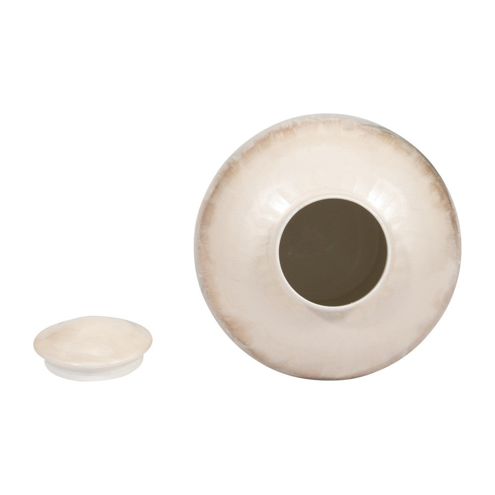 Temple Vase with Lid | Two-Tone Glazed Finish | Pearl White Metal 12"