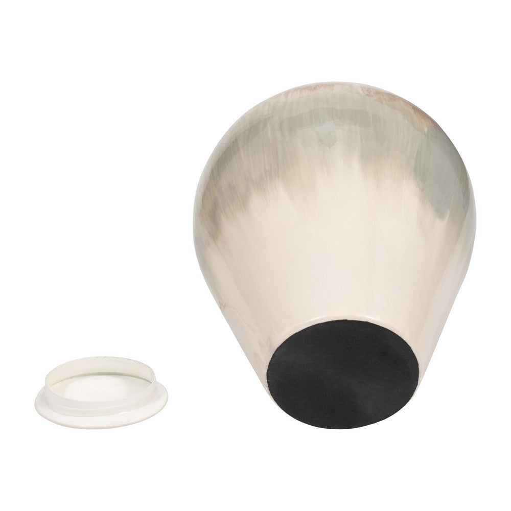 Temple Vase with Lid | Two-Tone Glazed Finish | Pearl White Metal 12"