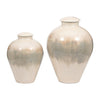 Temple Vase with Lid | Two-Tone Glazed Finish | Pearl White Metal 12"