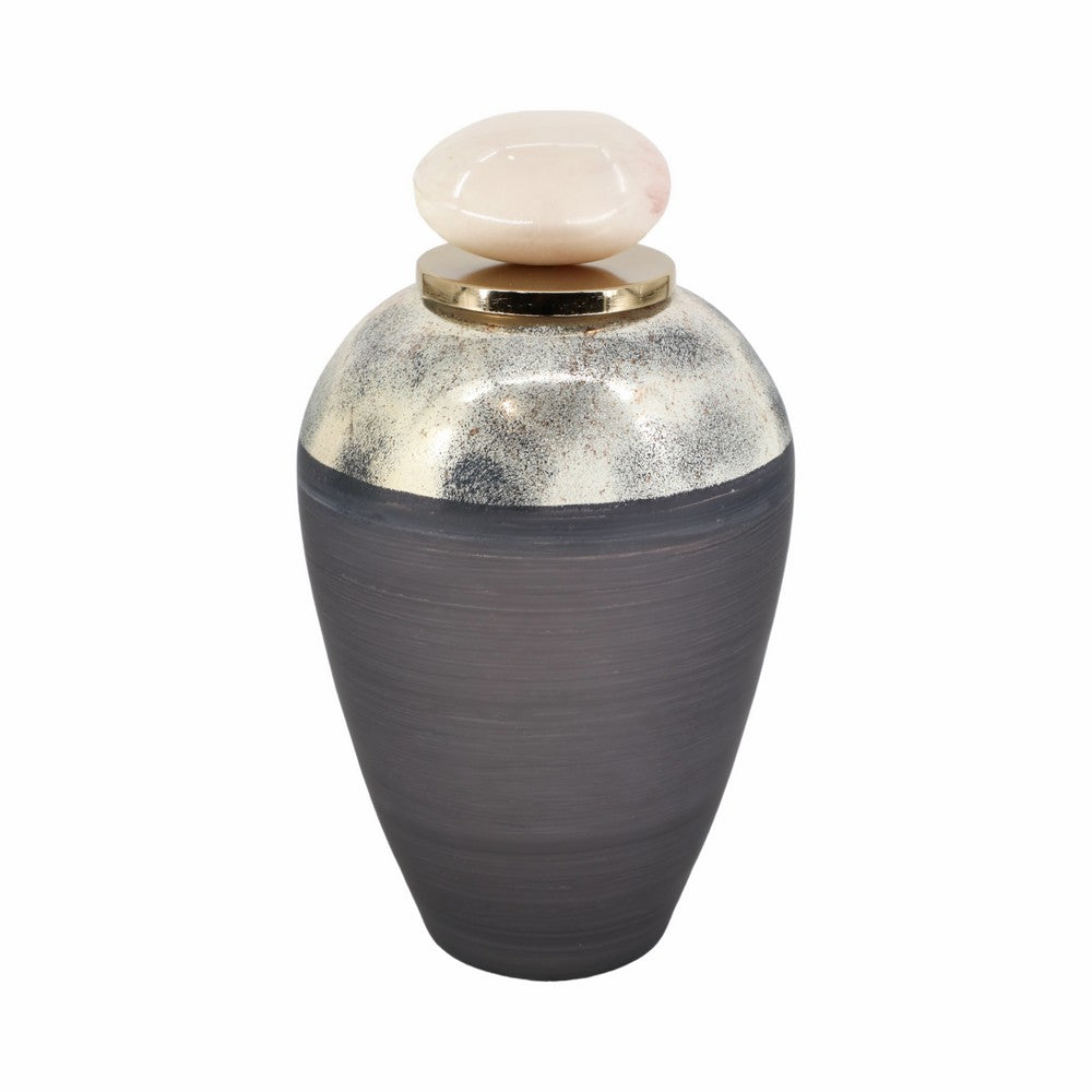 Glam Jar Vase with Resin Topper | 2 Tone Gray Sheen Glass & Metal | 17"
