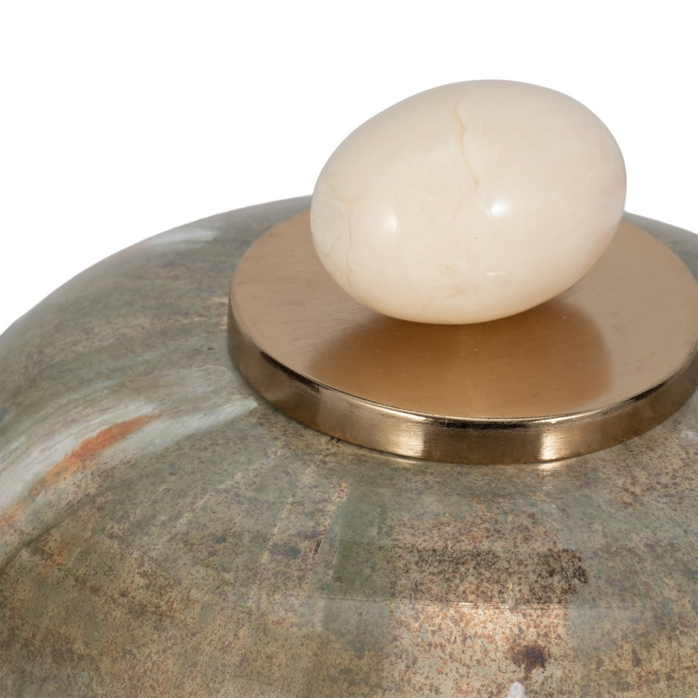 Decorative Temple Vase with Ornate Egg Shaped Topper | 9" Blush Green