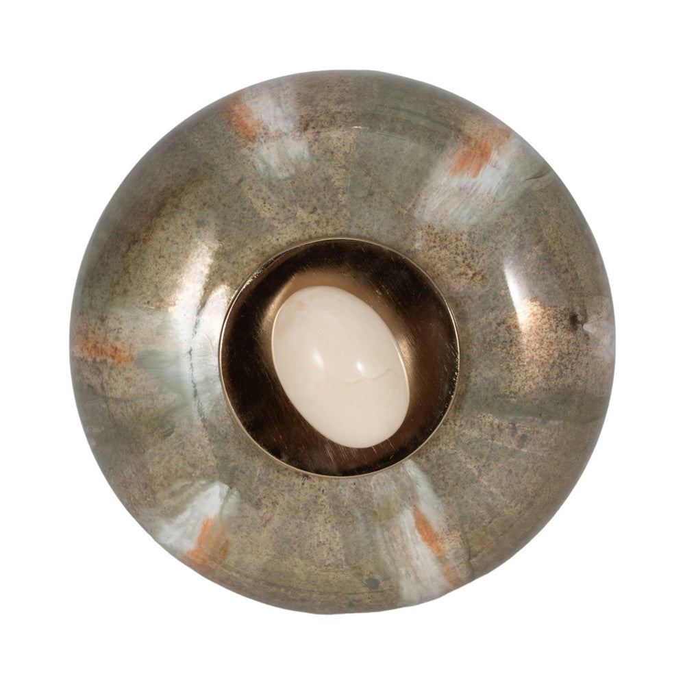 Decorative Temple Vase with Ornate Egg Shaped Topper | 9" Blush Green