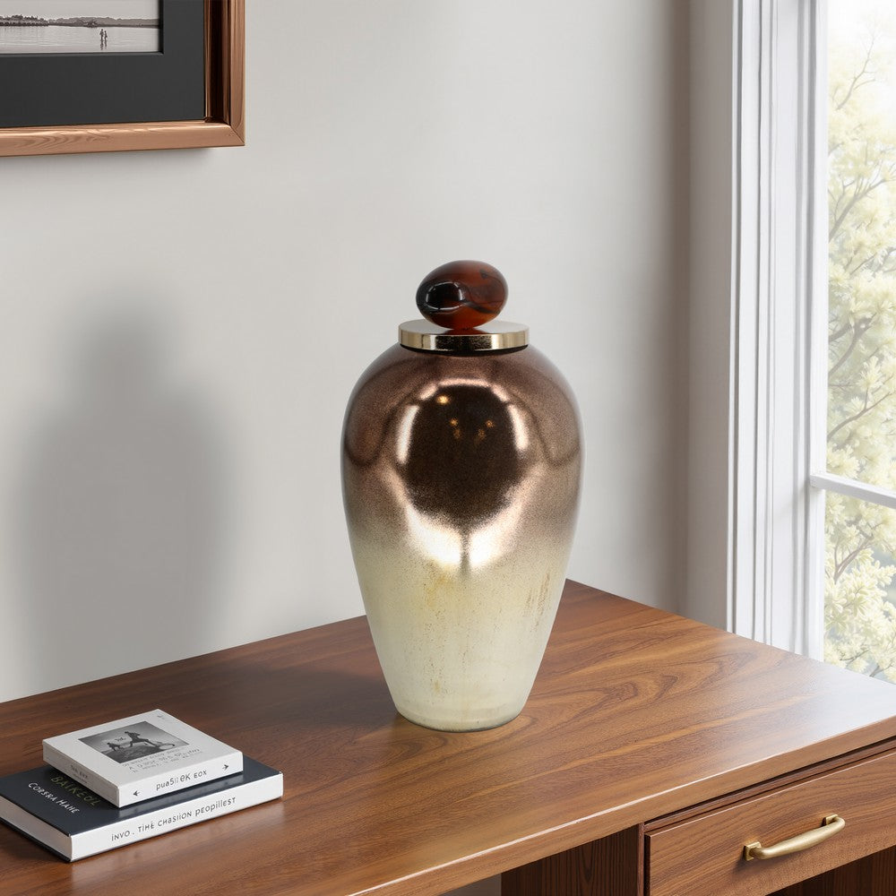 Temple Vase w Resin Topper | Ombre Copper Tone | Metal & Glass | 20"