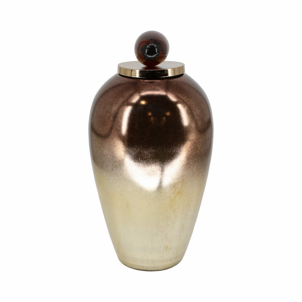 Temple Vase w Resin Topper | Ombre Copper Tone | Metal & Glass | 20"