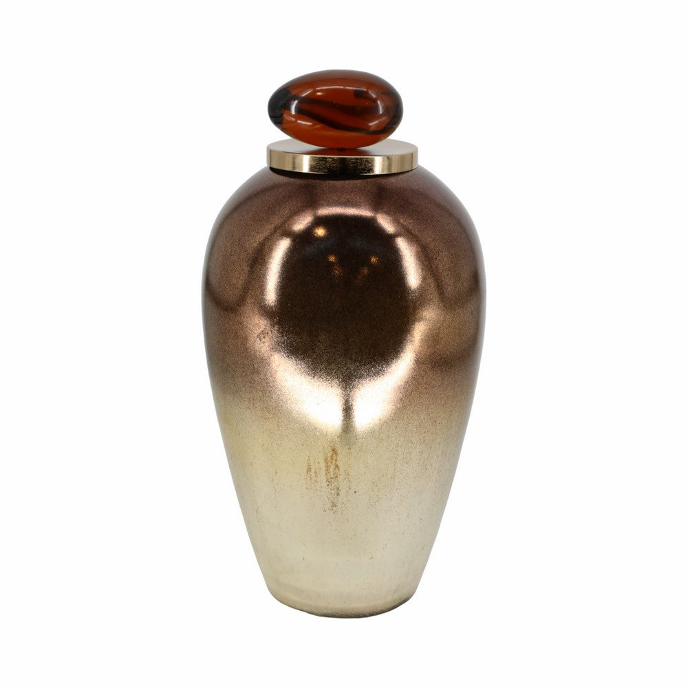 Temple Vase w Resin Topper | Ombre Copper Tone | Metal & Glass | 20"