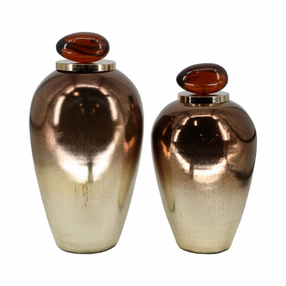 Temple Vase w Resin Topper | Ombre Copper Tone | Metal & Glass | 20"
