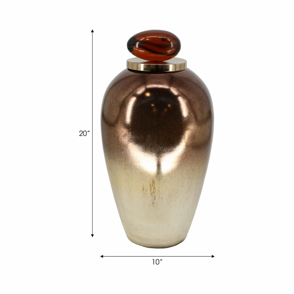 Temple Vase w Resin Topper | Ombre Copper Tone | Metal & Glass | 20"