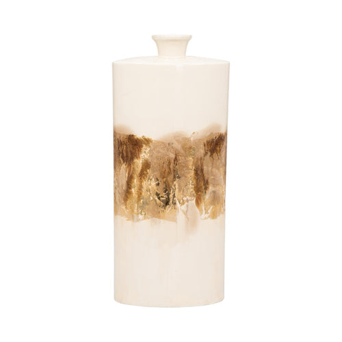 Decorative Accent Flask Vase | Luxe 20" Pearl Ivory & Gold Iron