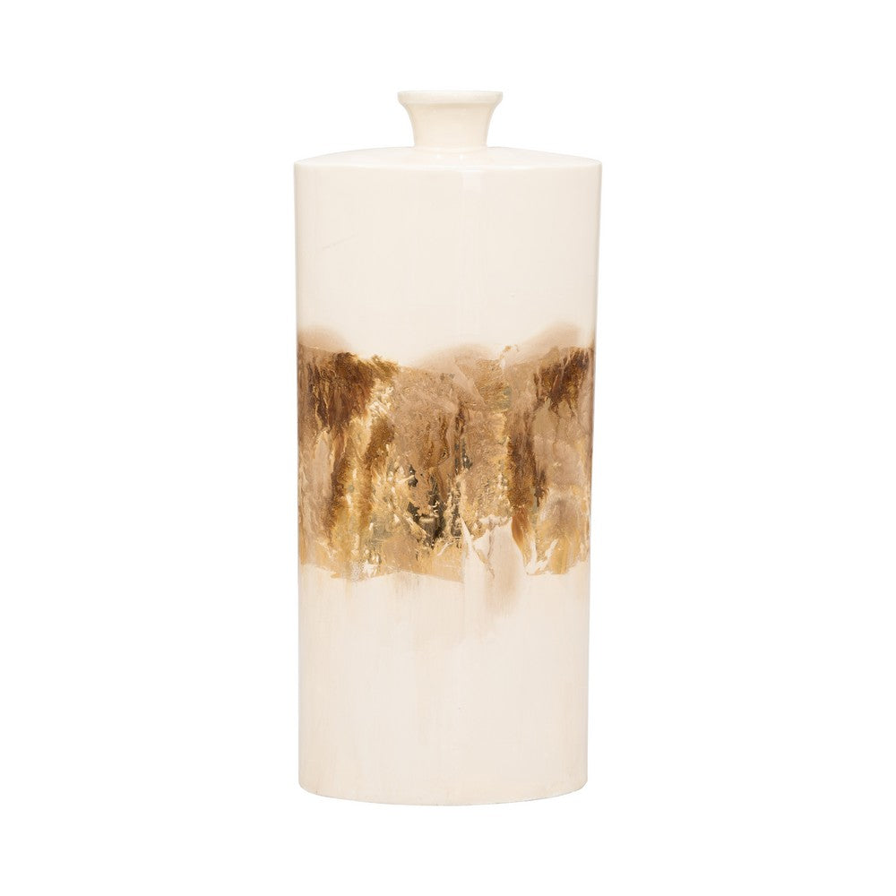 Decorative Accent Flask Vase | Luxe 20" Pearl Ivory & Gold Iron