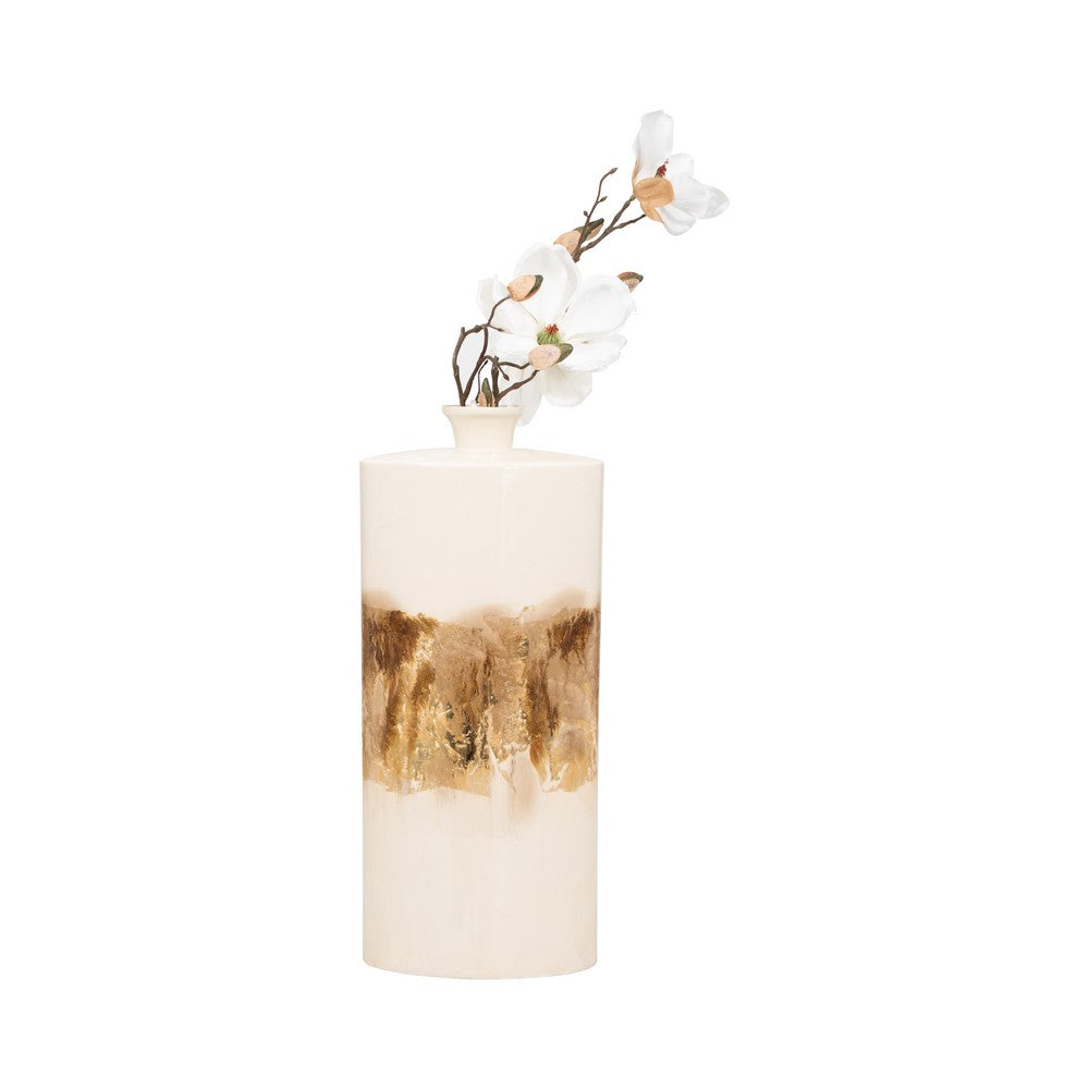 Decorative Accent Flask Vase | Luxe 20" Pearl Ivory & Gold Iron