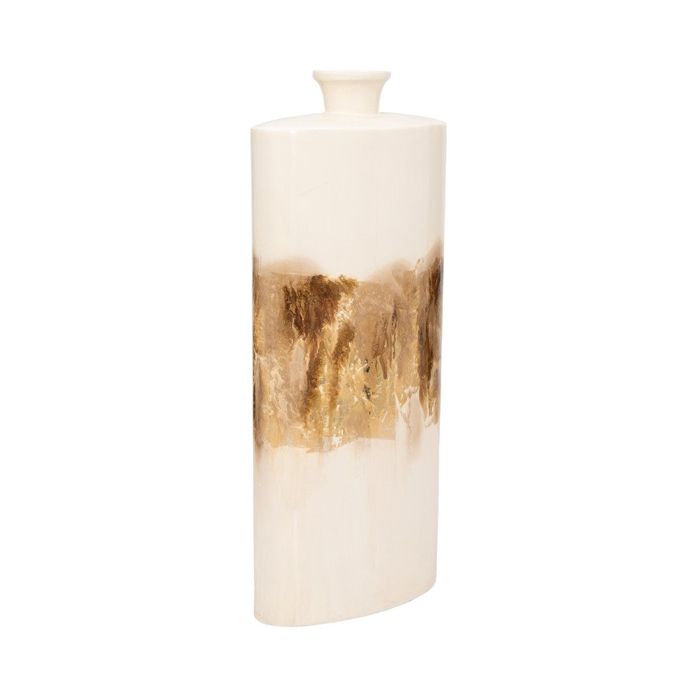 Decorative Accent Flask Vase | Luxe 20" Pearl Ivory & Gold Iron