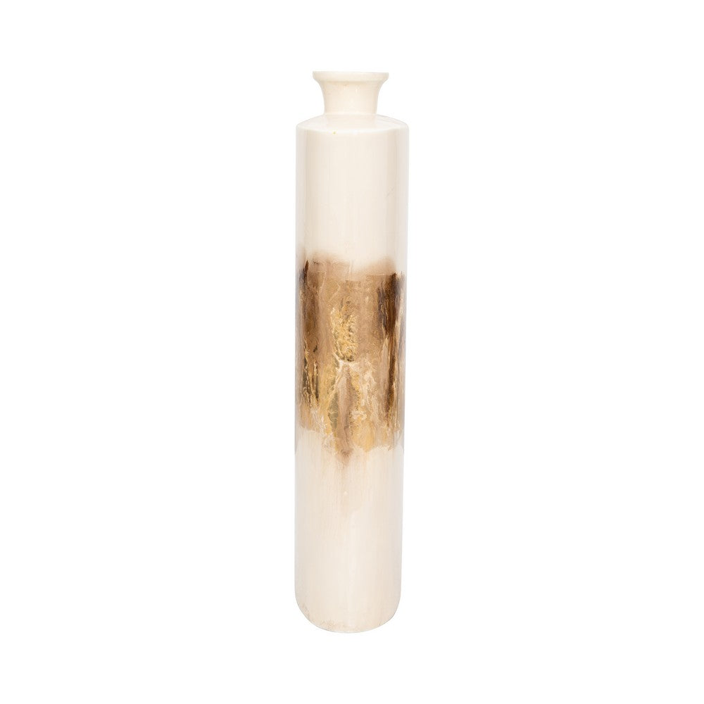 Decorative Accent Flask Vase | Luxe 20" Pearl Ivory & Gold Iron